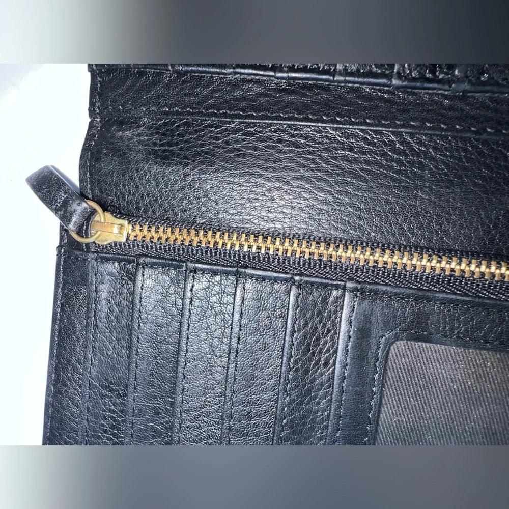 Vtg Fossil Wallet Black Soft‎ Pebble Leather